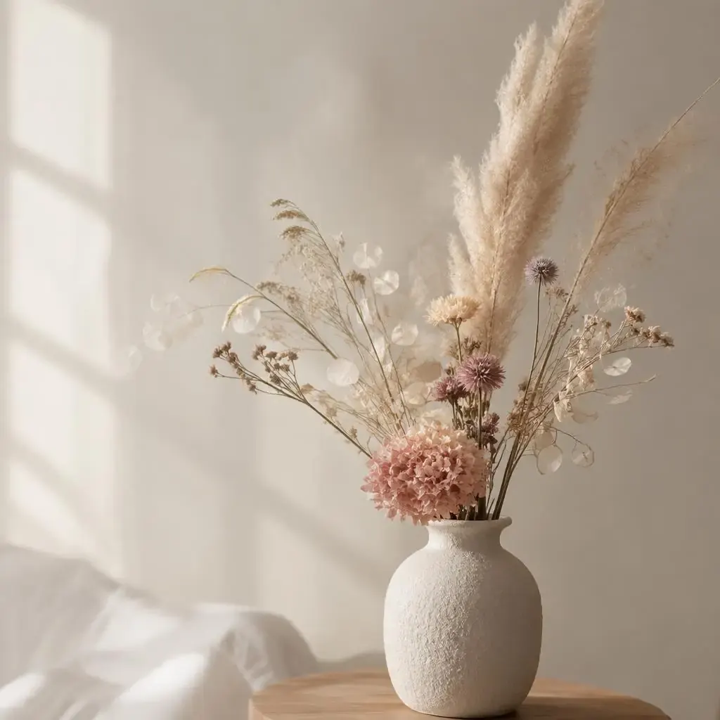 Dried botanicals in a ceramic vase