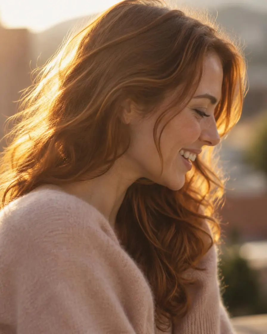 Woman laughing in warm backlight