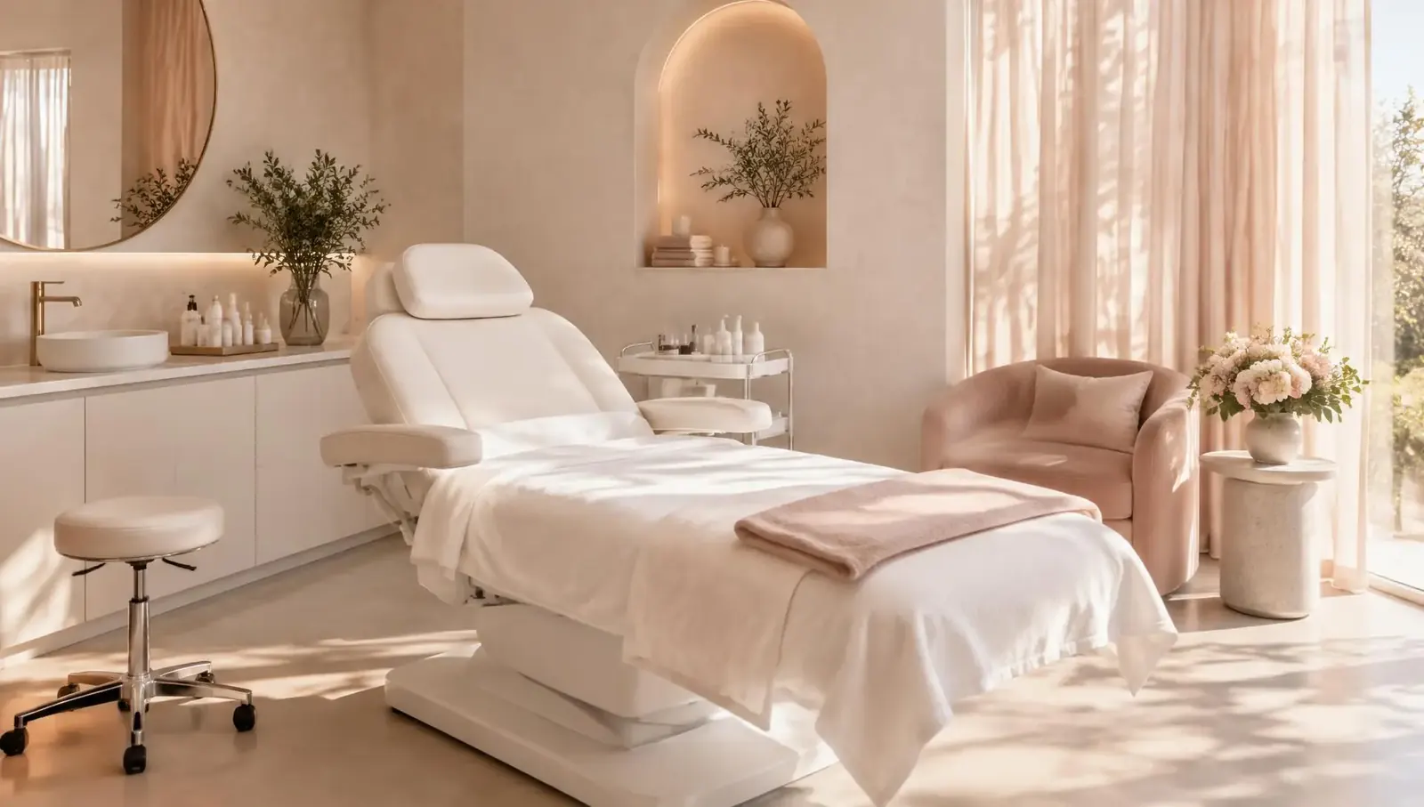 A calm treatment room filled with soft morning light